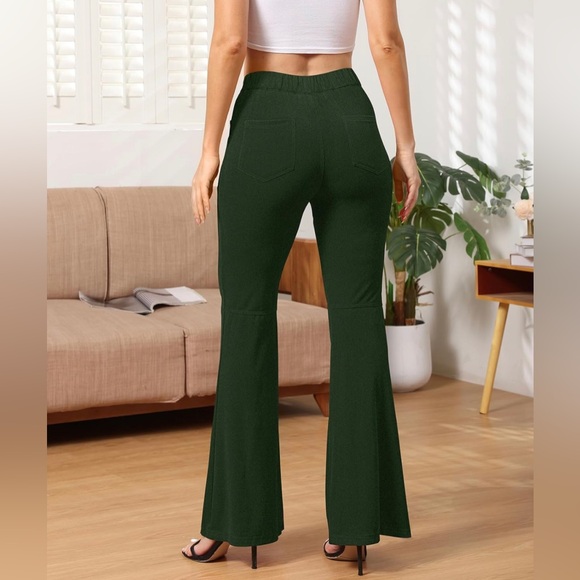 Women's High-Waisted Velvet Flare Pants Vintage Solid Bell Bottom with Pockets - Picture 3 of 4